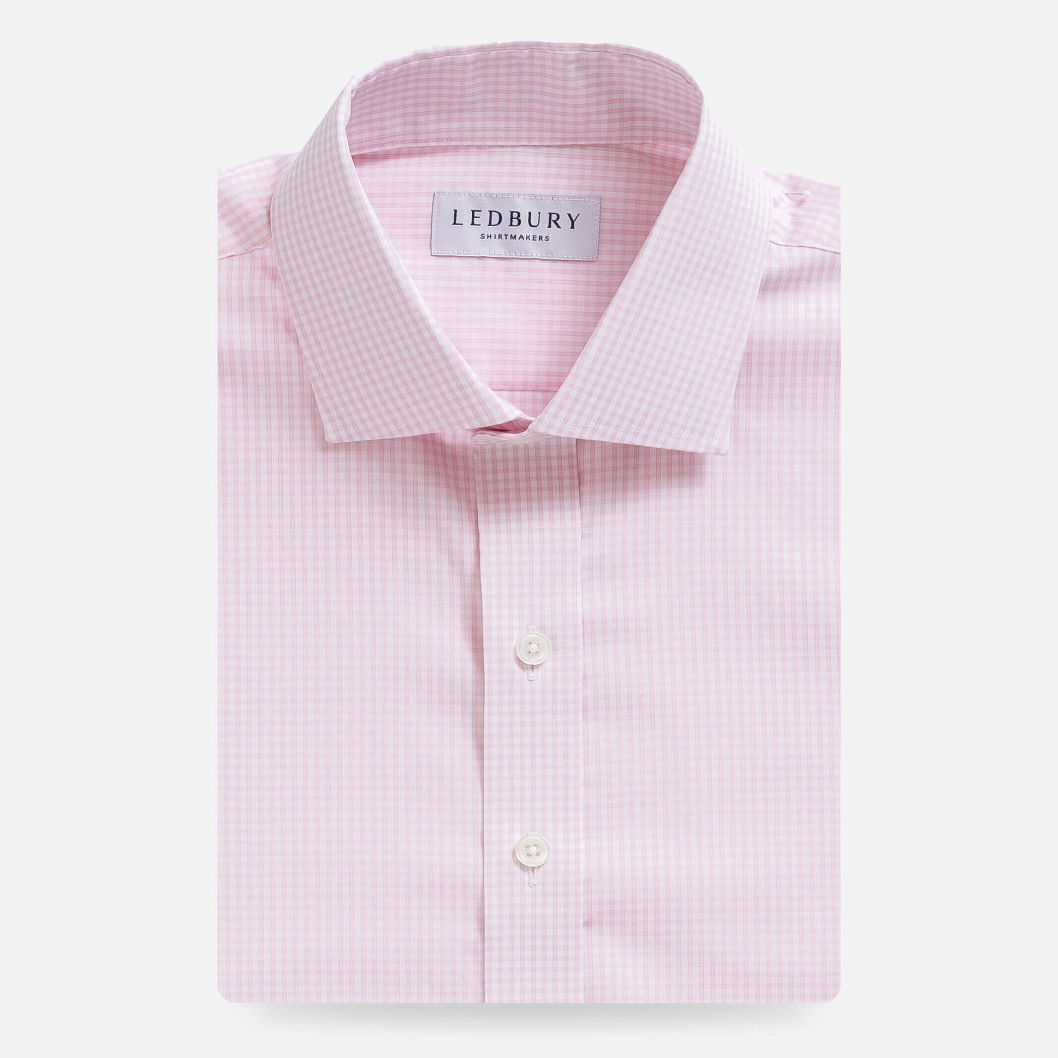 Pink gingham dress shirt flat lay - Kent micro-twill custom fit