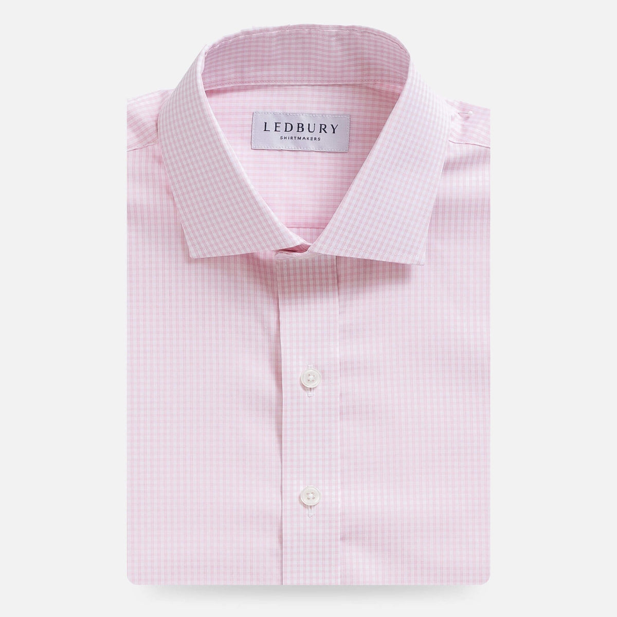 Pink gingham dress shirt flat lay - Kent micro-twill custom fit