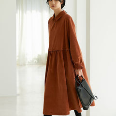 Corduroy Dress for Women, Ladies Winter Long Dress, Long Sleeve Thick Casual Dress