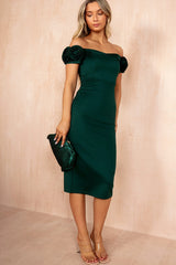 Alice Emerald Green Off The Shoulder Midi Dress