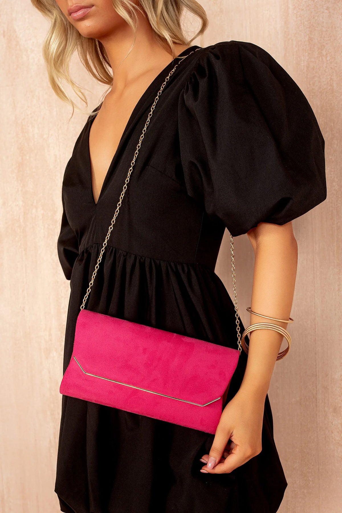 Trixie Fuchsia Suedette Detachable Chain Bag