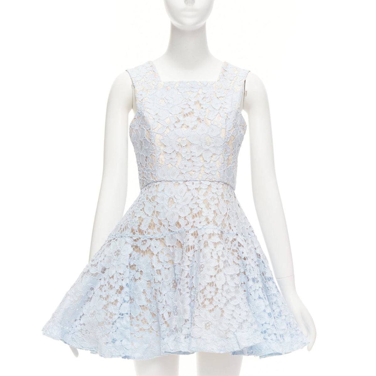 ALEX PERRY Kea powder blue lace full tulle fit flared dress UK8 S