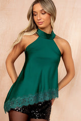 Zania Green Satin Halterneck Top