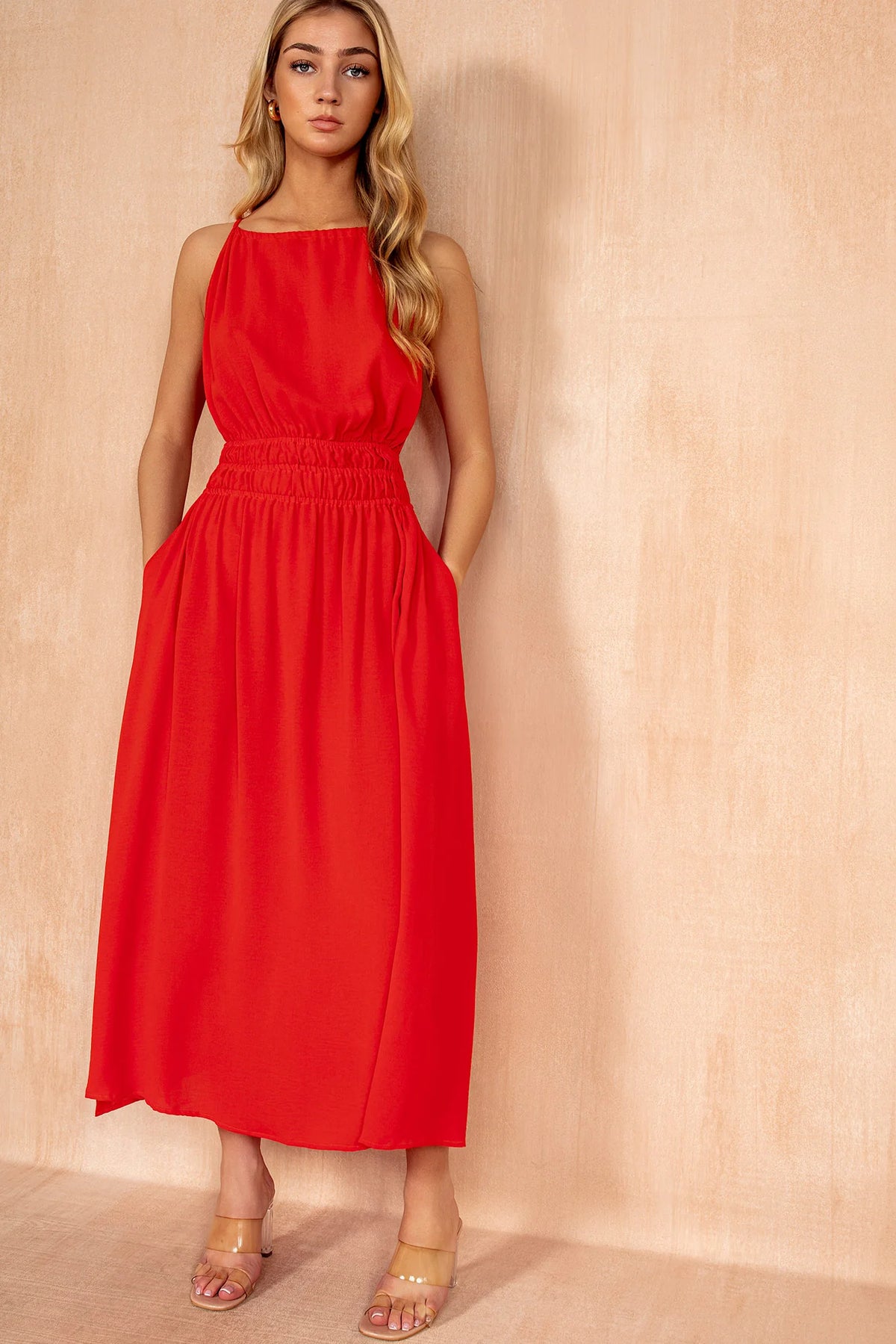 Freya Burnt Orange Racer Neck Midi Dress