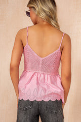 Tiffany Pink Cotton Embroidered Cami Top