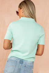 Fenix Mint Rib Knit Collared Top