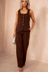 Jo Chocolate Tailored Straight Leg Trousers