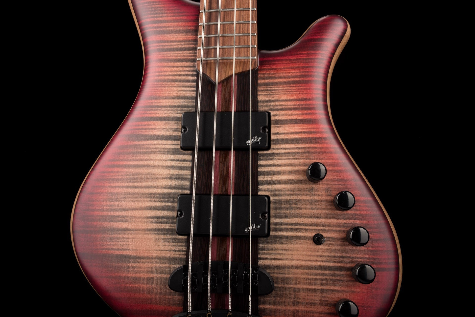Mayones Patriot Classic 4 Flame Top Bass Satine Transparent Jeans Black 3-Tone Red Burst