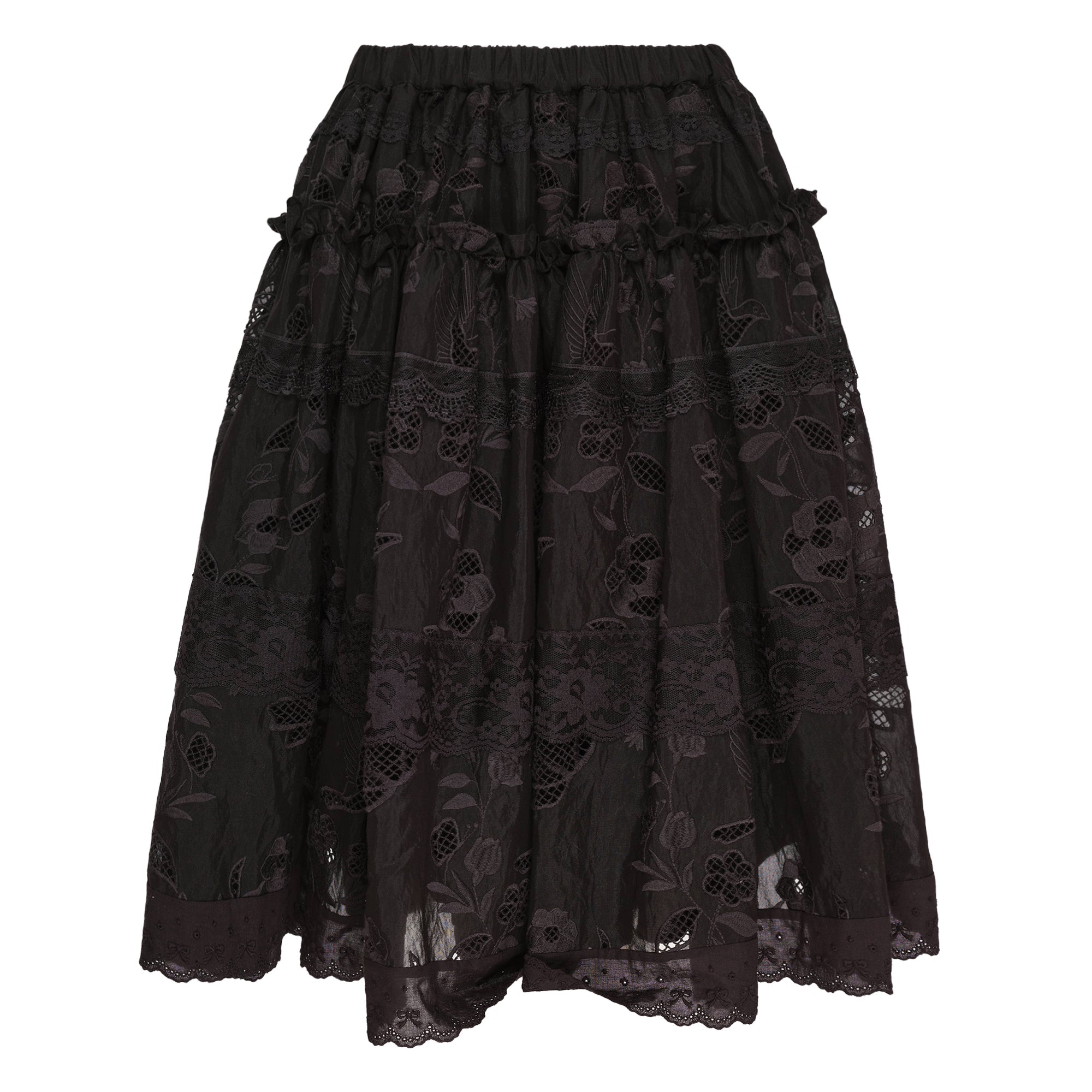 Caroline Hu Black Embroidery Ruched A-Line Skirt – Available at Club 21, Official Retailer in Singapore, Malaysia & Thailand with Global Shipping Online