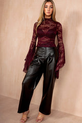 Logan Berry Lace Flared Sleeve Top