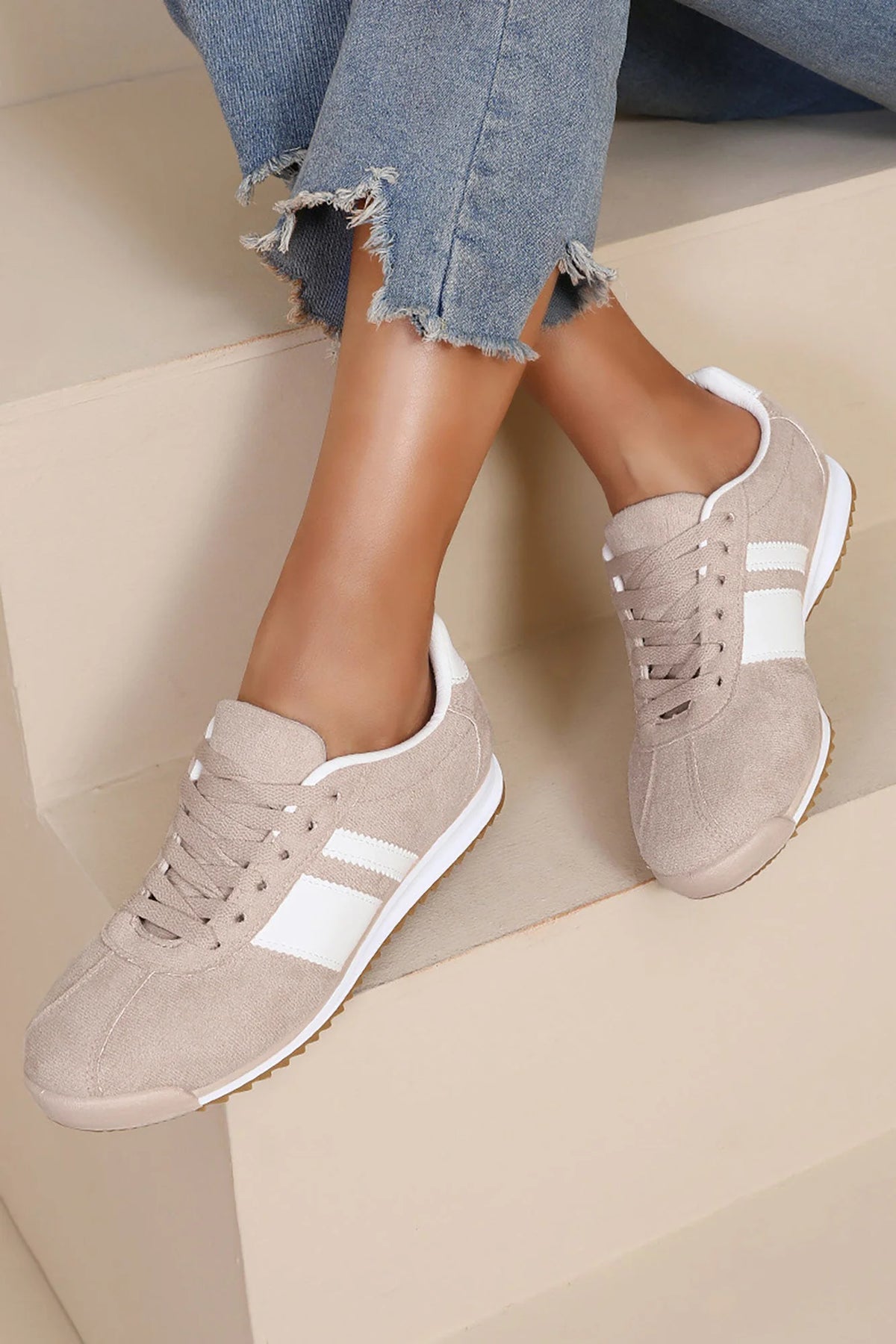 Orianna Stone Suedette Trainers