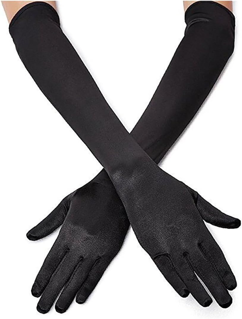 Lansian Long Opera Party Gloves for Women 1920s 20s Satin Gloves Costumes Elbow Length Bridal Evening Dress, 21 inches
