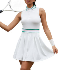 Golf Dress for Women Tennis Dresses Elastic Waist Polo Collar Sleeveless Sport Active Exercise Workout Athletic Dress