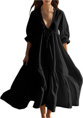 Women Spring Maxi Dresses Wedding Guest Trendy V Neck Dressy Casual A Line Flowy Cotton Linen Beach Long Dress