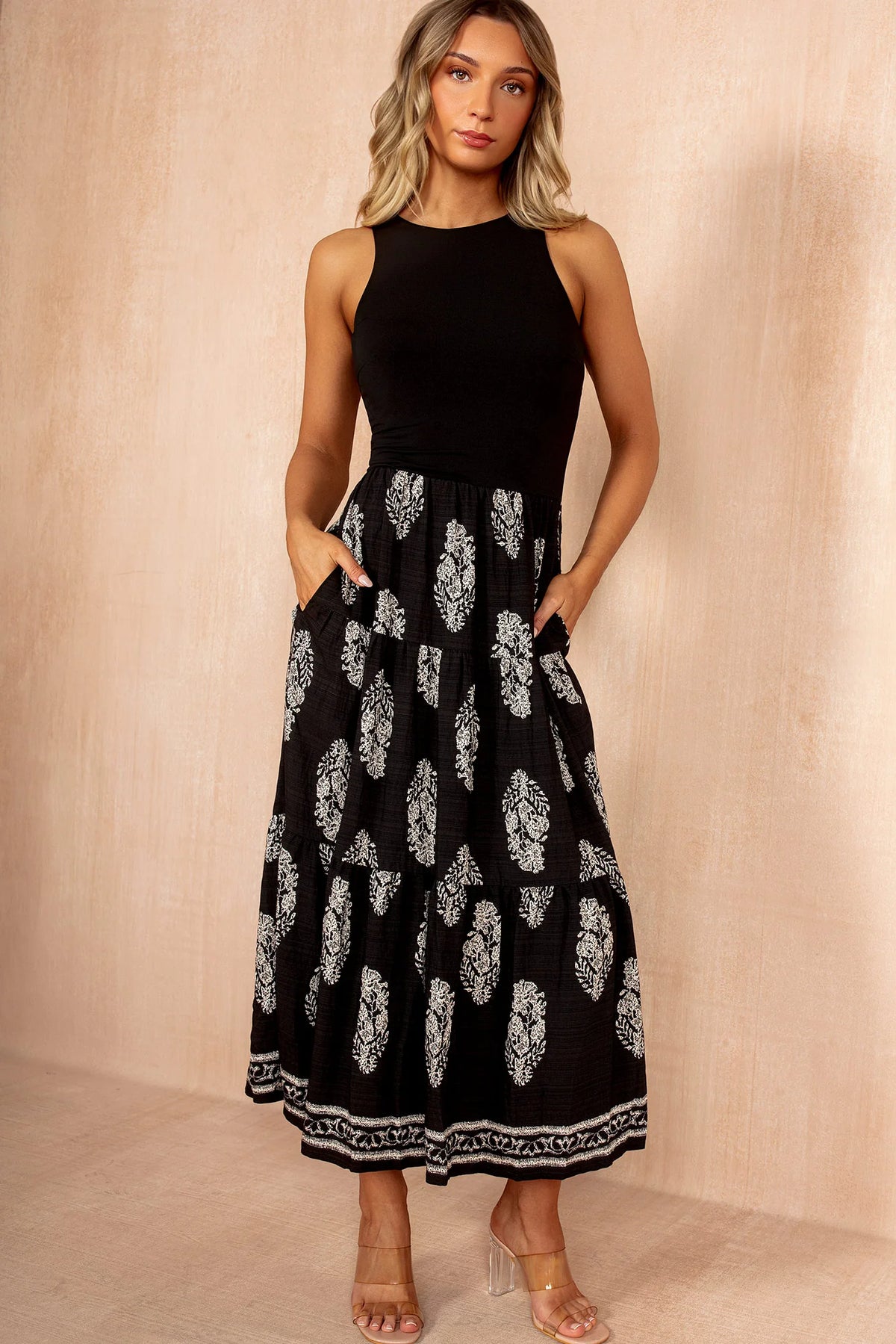 Naoise Black Border Print Smock Dress