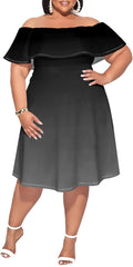 Women's Plus Size Short Sleeve Off The Shoulder Dress Gradient Color Print Fashion Ruffle Bachelorette Beach Party Dresses
