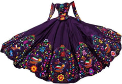 Off The Shoulder Long Sleeves Embroidered Mexican Party Prom Sweet 15 Dresses 16 Girls Ball Gown Dark Purple 8