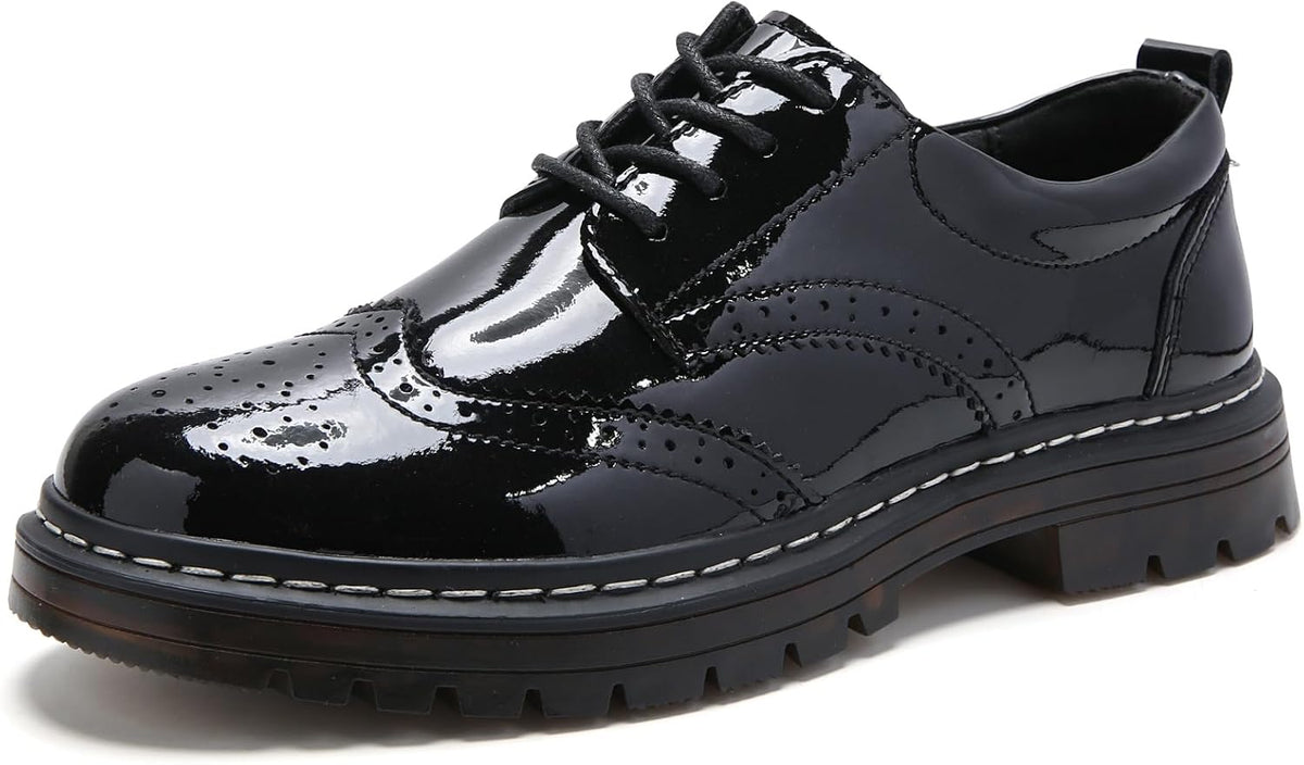Womens Oxford Shoes Comfort Lace Up Slip Resistant Patent Leather Dress Shoes