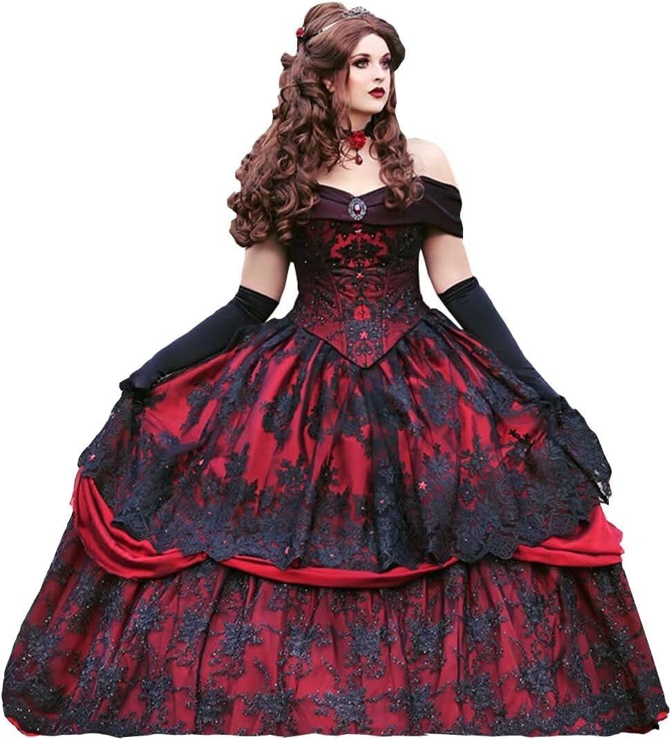Vinatge Off Shoulder Black Lace Red Satin Wedding Dresses A-line Party Dress Women 2026
