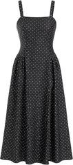 CIDER Womens Polka Dots Summer Casual Dresses Square Neck Sleeveless Midi A Line Elegant Dress