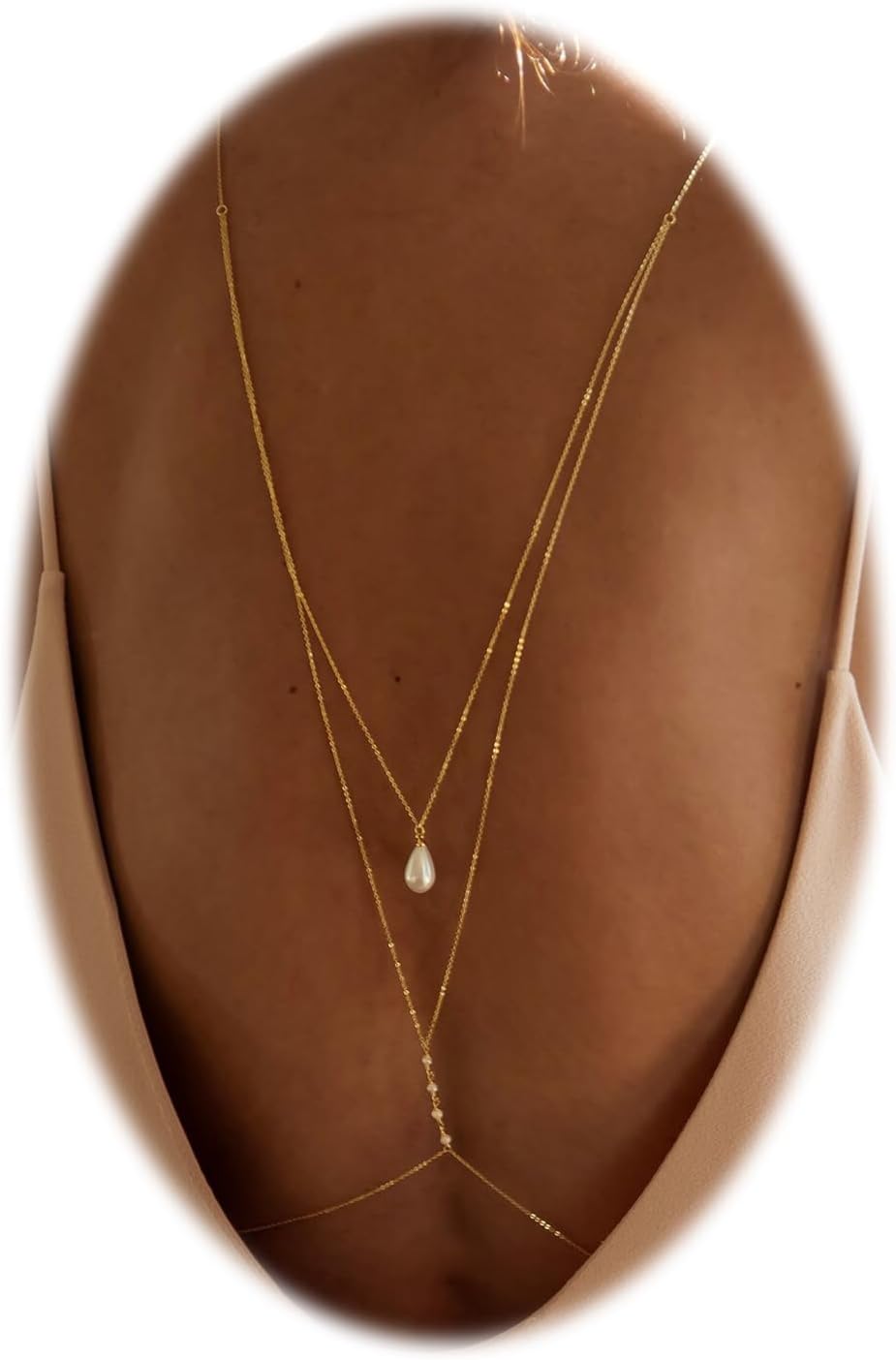 Pearl Backdrop Necklace for Backless Dress Back Necklace Bridal Long Gold Drop Back Chain Body Jewelry