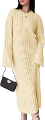 Saodimallsu Womens Oversized Cable Knit Sweater Dress Drop Shoulder Long Sleeve Loose Fall Midi Pullover Sweater Dresses