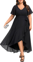 Talisea Womens Plus Size Long Dress Chiffon High Low Split Ruffle Evening Bridesmaid Wedding Guest Formal Maxi Dresses