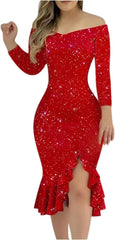 Sexy Coctail Dresses Knee Length Womens Formal Midi Bodycon Dress for Wedding Guest Long Sleeve Dinner Party Dress