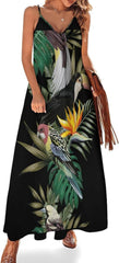Women's Sundress Sleeveless Long Dress Maxi Exotic Tropical Bird Toucan Parrot Dresses Summer Beach Dress
