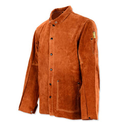 QeeLink Leather Welding Jacket - Flame-Resistant Heavy Duty Work Welder Jackets - Split Cowhide Welding Coat for Men Women (Large)