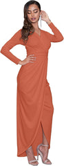 KOH KOH Womens 2026 Long Sleeve Formal Wrap Draped Cocktail V-Neck Gown Maxi Dress