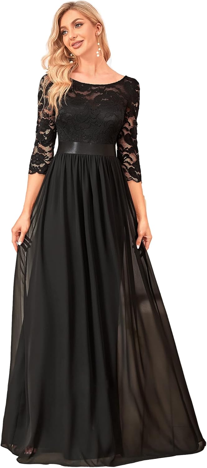 Ever-Pretty Women's A-Line Mother of Bride Dresses Long Sleeve Empire Waist Lace Long Formal Evening Dress
