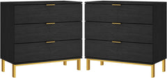 MOUMON Black and Gold Nightstands Set of 2 Side Table Bedside Table 3 Drawer Dresser, Large Nightstand with Gold Metal Legs, Modern & Contemporary, for Bedroom (31.5”w x 15.7”D x 29.7”H)