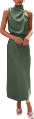PRETTYGARDEN Women's 2026 Summer Satin Dress Elegant Sleeveless Mock Neck Cocktail Party Maxi Dresses
