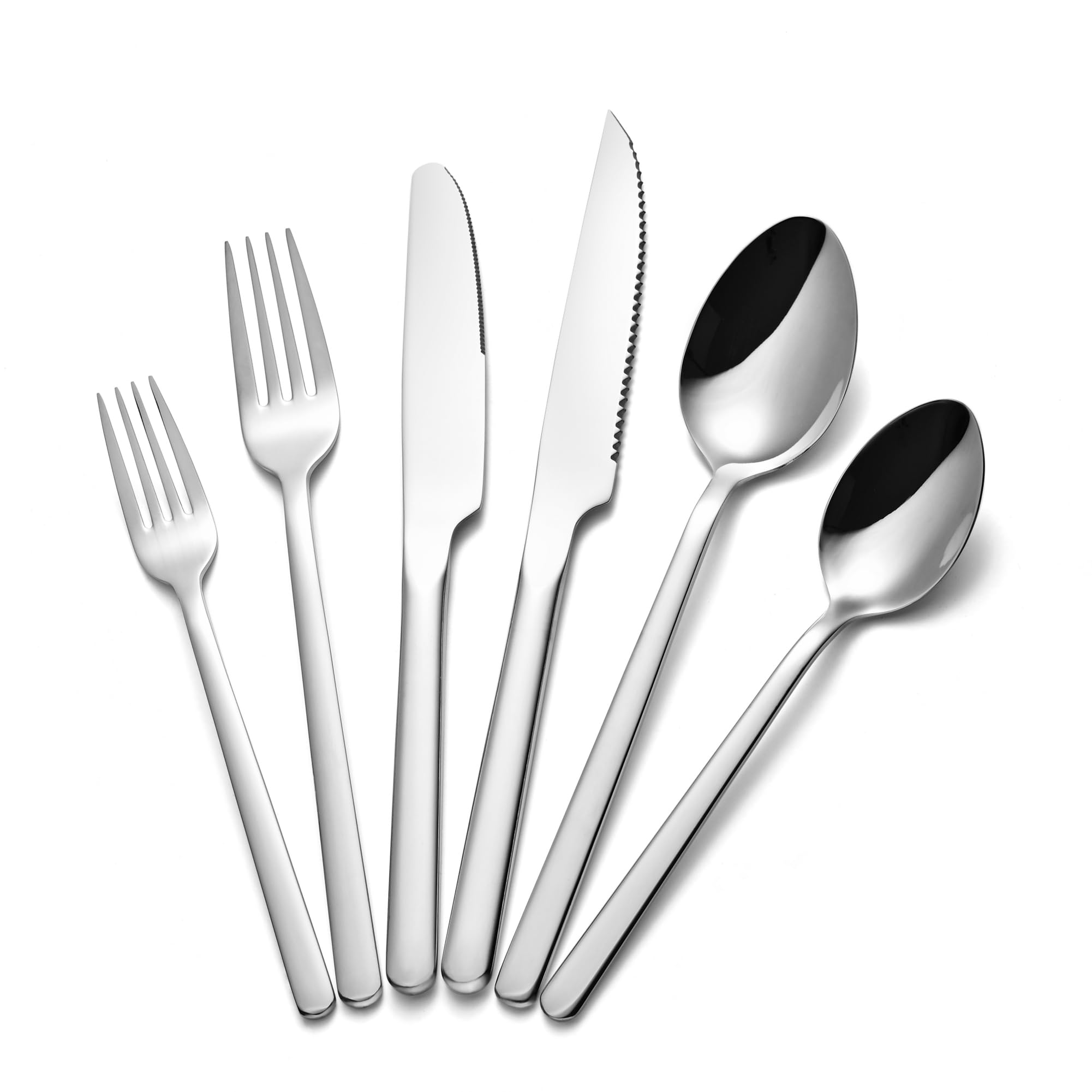 KINGSTONE 48-Piece Silverware Set with Steak Knives, Flatware Set for 8, Stainless Steel Tableware Cutlery Set for Home Restaurant, Mirror Finish,Modern Design