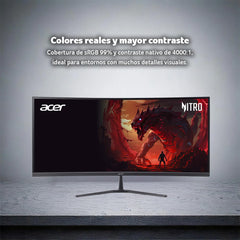 Acer Monitor Gamer Curvo 1500R ED0 34" UWQHD 3440 x 1440 200Hz Panel VA | Frecuencia de actualización 200Hz | Tiempo de Respuesta 1ms/0.5ms (GTG, Min) | Tecnología AMD FreeSync