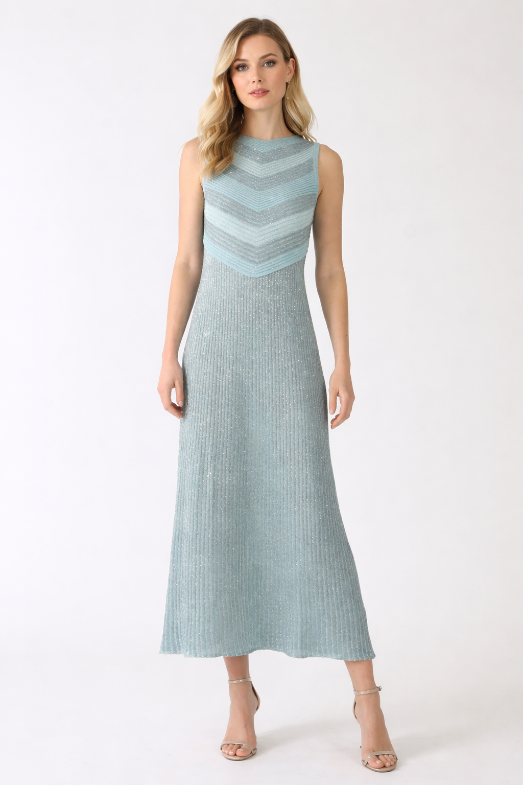 Lurex Chevron Rib Maxi Dress - Tiffany