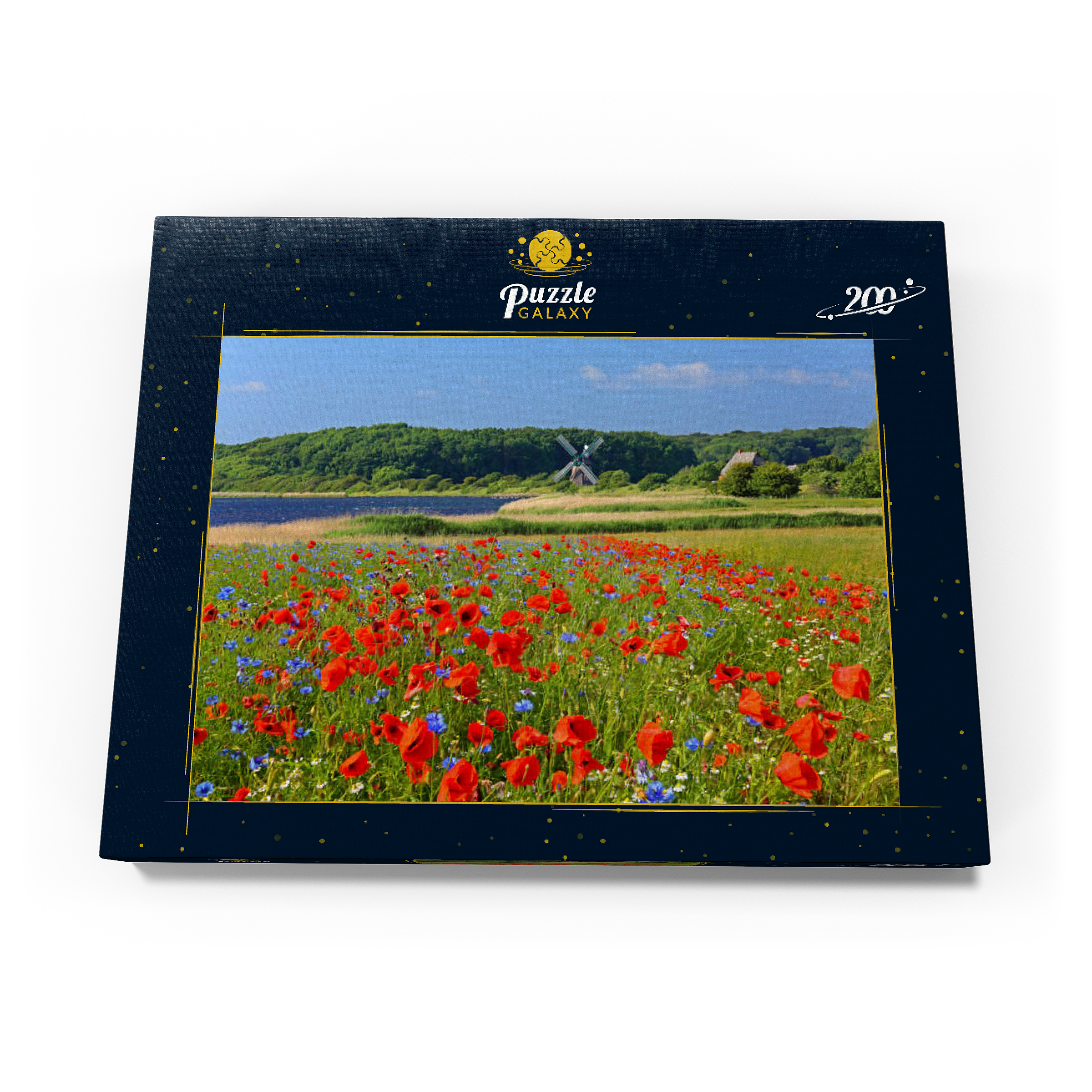Mohnblumenfeld mit Blick zur Windmühle Charlotte in der Geltinger Birk, Geltinger Bucht 200 Puzzle Schachtel Ansicht3