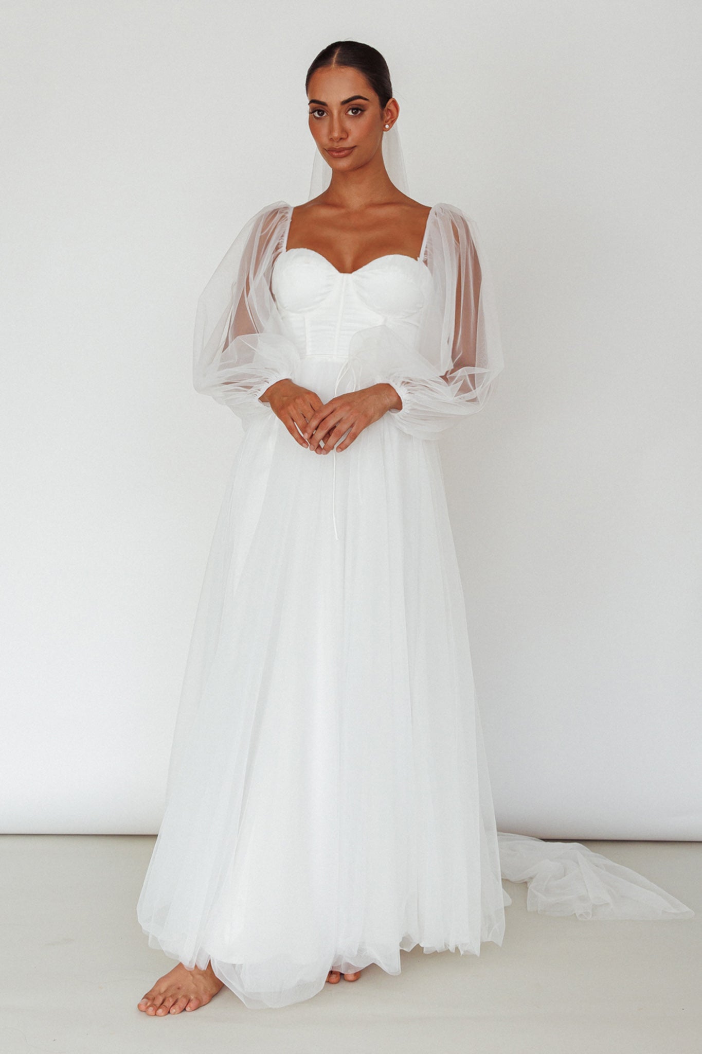 Fairytale Dream Sheer Sleeve Maxi Dress White by Selfie Leslie