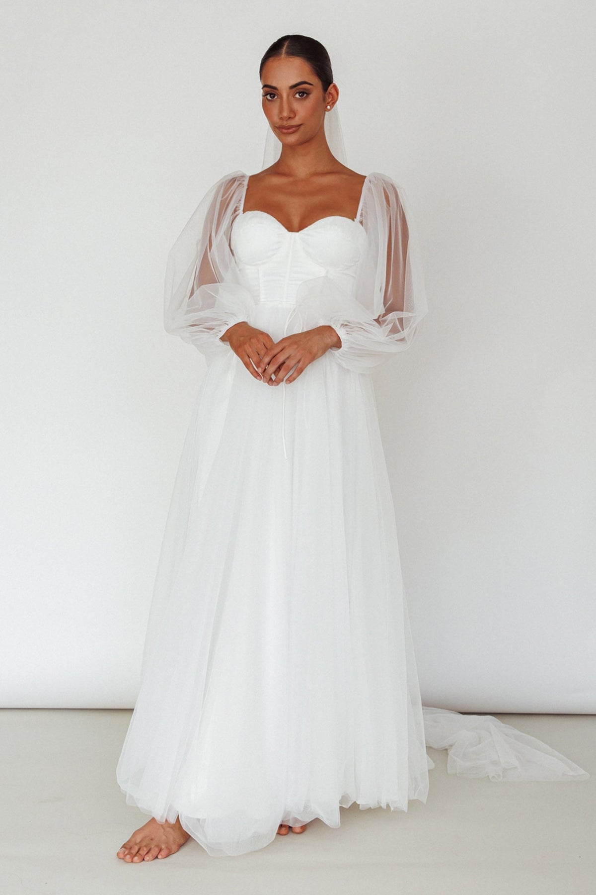 Fairytale Dream Sheer Sleeve Maxi Dress White by Selfie Leslie