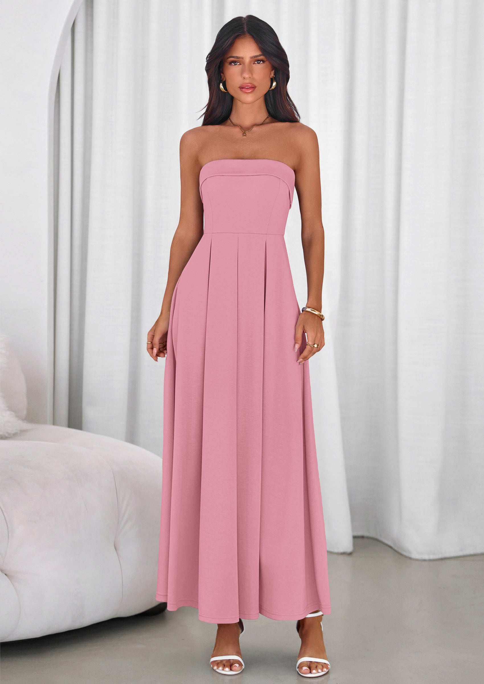 PRETTYGARDEN Cocktail Dresses for Women Summer Formal Elegant Tube Top Strapless Spring Wedding Guest Party Midi Dress PRETTYGARDEN