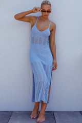 Majorca Sun Crochet Knit Maxi Dress Sky Blue by Selfie Leslie