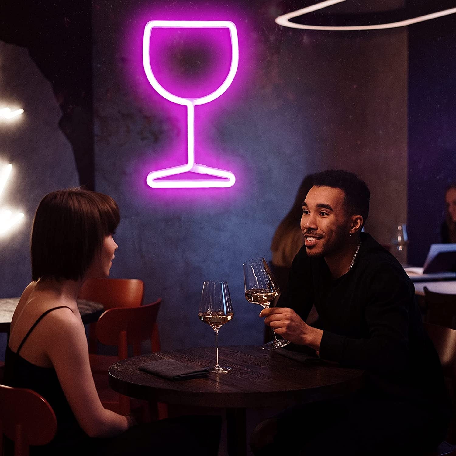 Neon Signs Wine Glass Lights - Bar Restaurant Nightclub Beach Shop Holiday Celebration Party Neon Lights, LED Home Decor Neon Signs Wine Cellar Accessories (Pink)