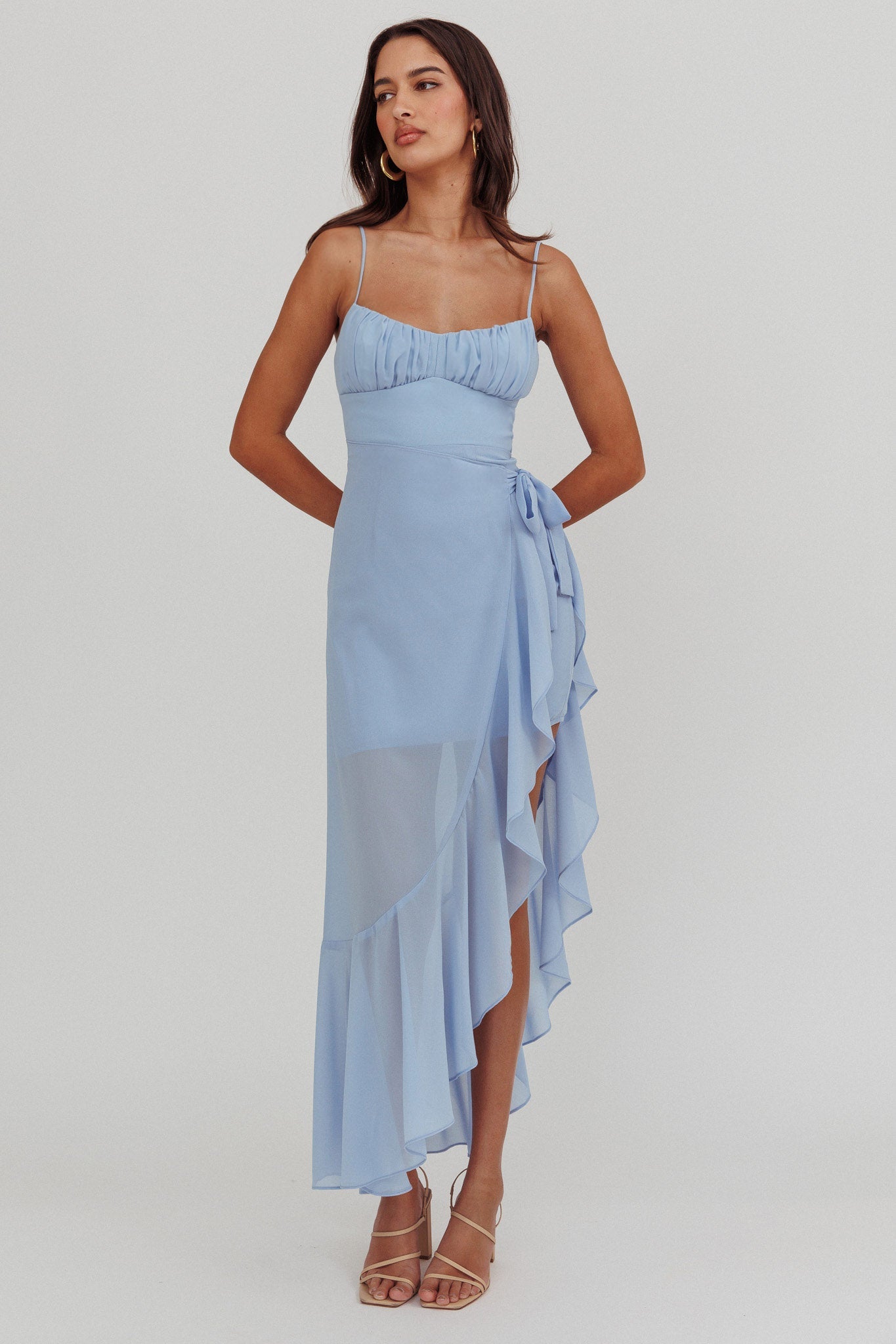 Nerida Waist Tie Asymmetric Dress Steel Blue by Selfie Leslie