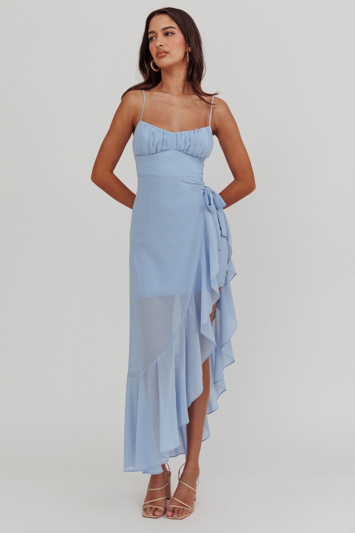 Nerida Waist Tie Asymmetric Dress Steel Blue by Selfie Leslie