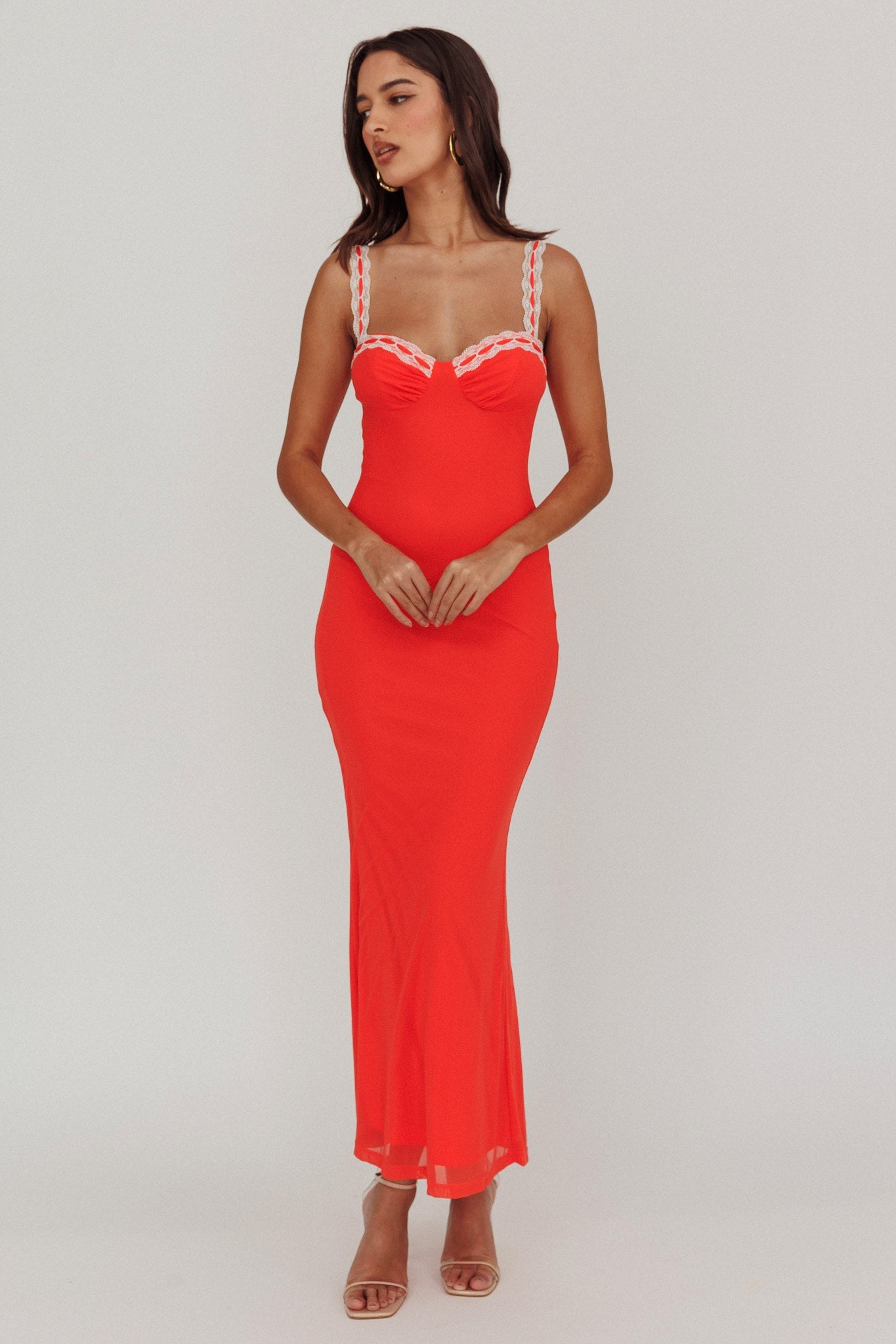 Girl Power Lace Strap Maxi Dress Red by Selfie Leslie