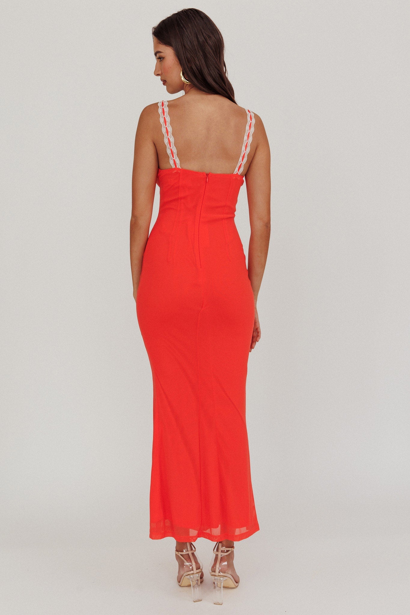 Girl Power Lace Strap Maxi Dress Red by Selfie Leslie