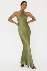 High Roller Flower Decoration Halter Dress Olive by Selfie Leslie