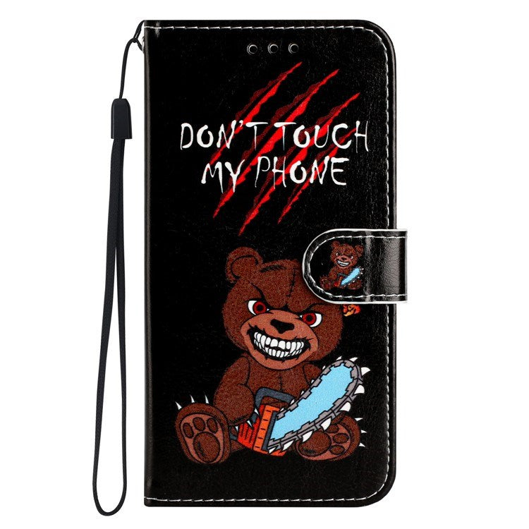 EIDERWOOD iPhone 17 Pro Max Imiteret Læder Flip Cover m. Pung & Rem - "Don't Touch My Phone" Bjørn