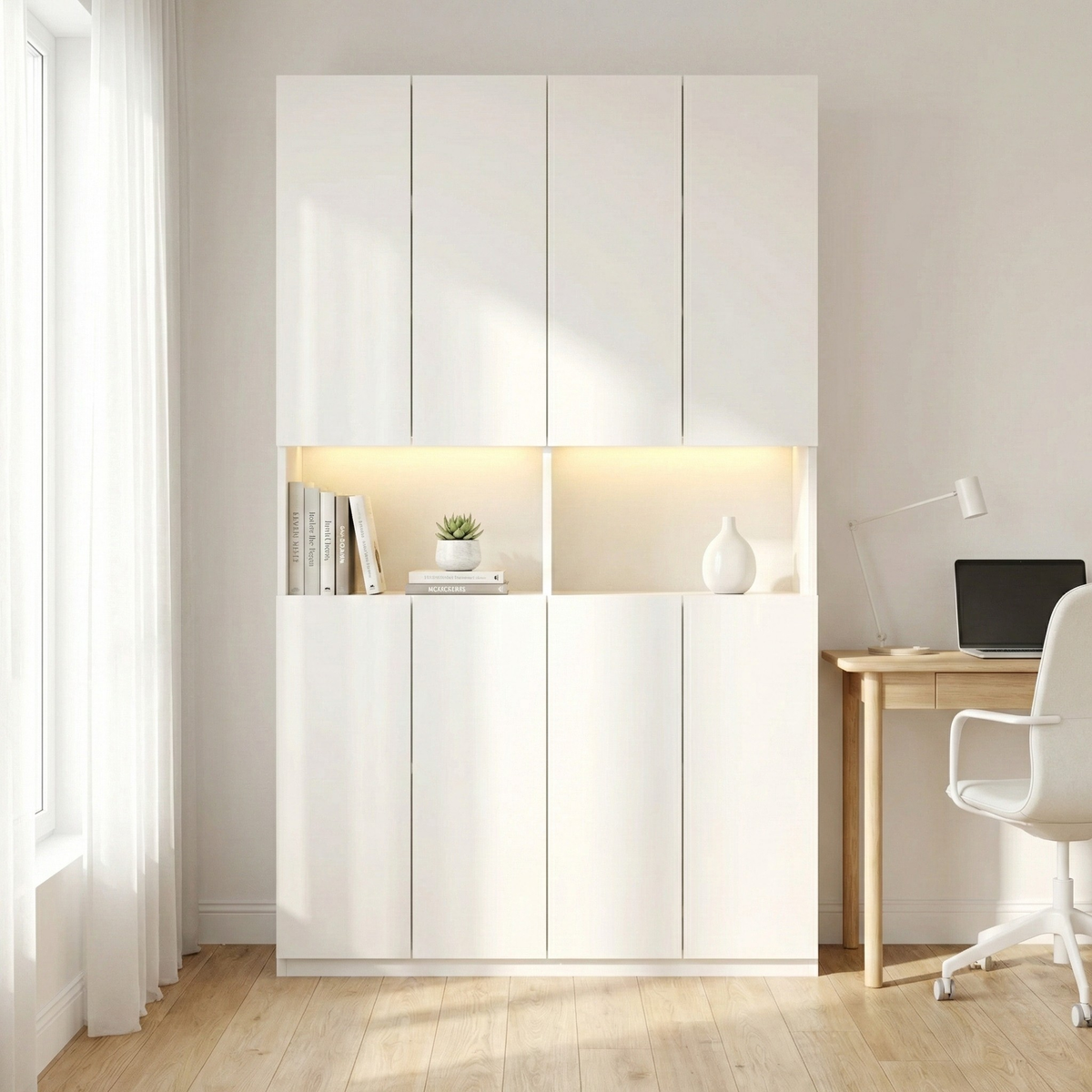 Loft Kiri Bookcase with 8 Doors, W120cm, White